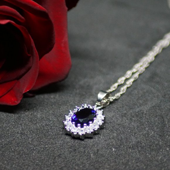 Fifth Avenue Vintage British Princess Wedding Blue Sapphire Pendant Necklace - Picture 5 of 12